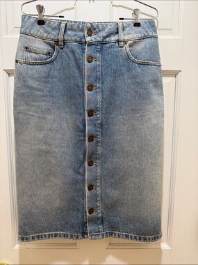 Saint Laurent Denim Midi Skirt Button-Front Blue Size 30